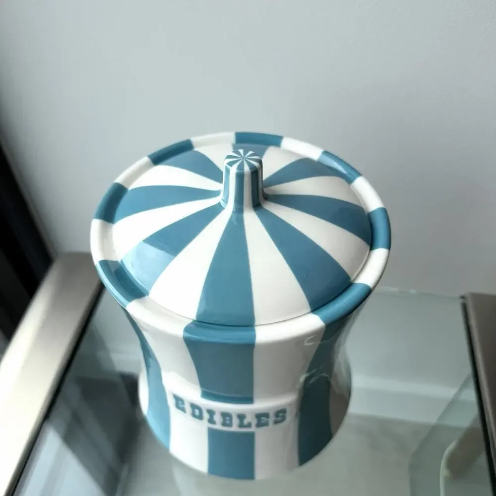 Jonathan Adler Vice EDIBLES Canister Blue & White Stripes - 8